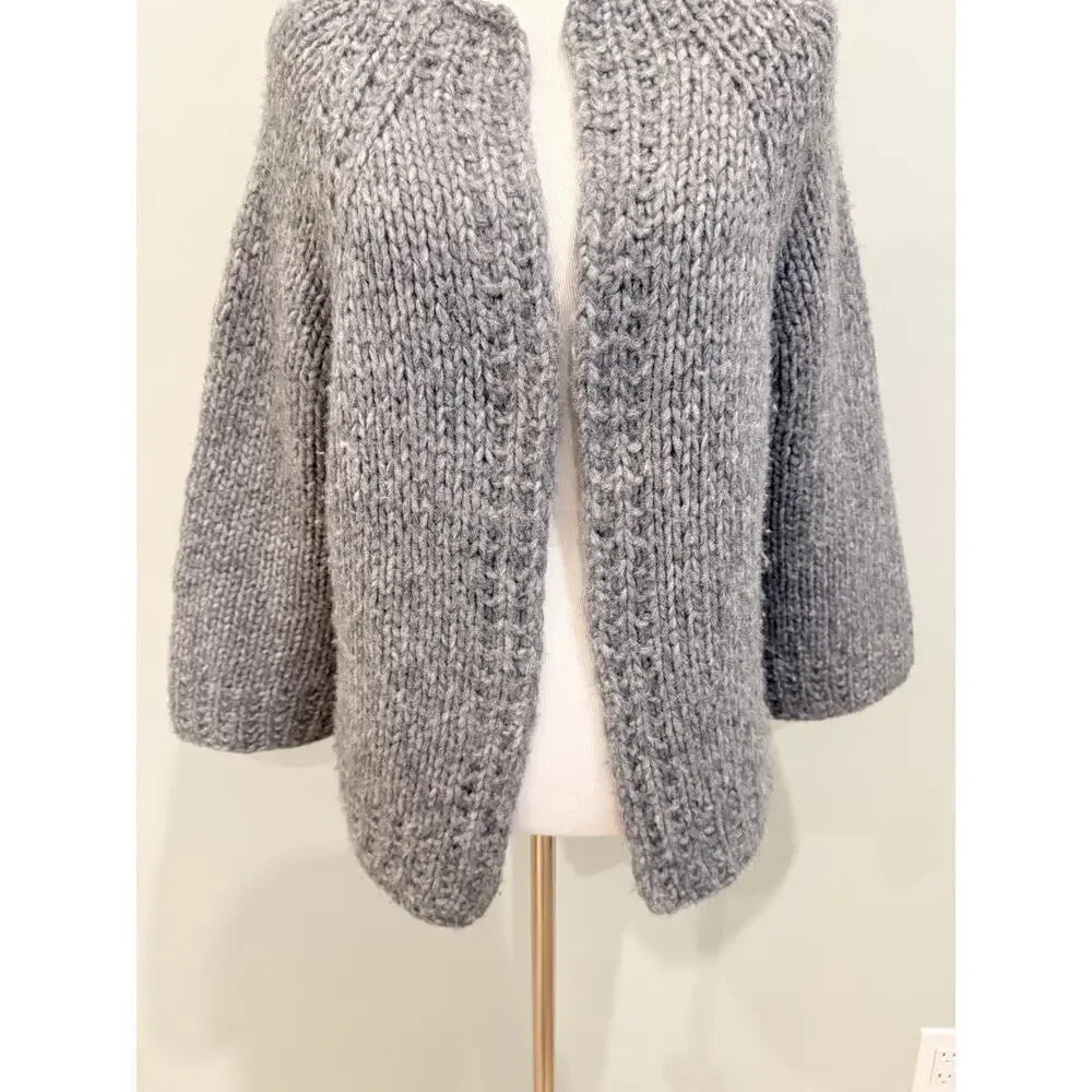 Handmade Hand Knit Chunky Cardigan Sweater Women’s M/L Gray Boxy Loose